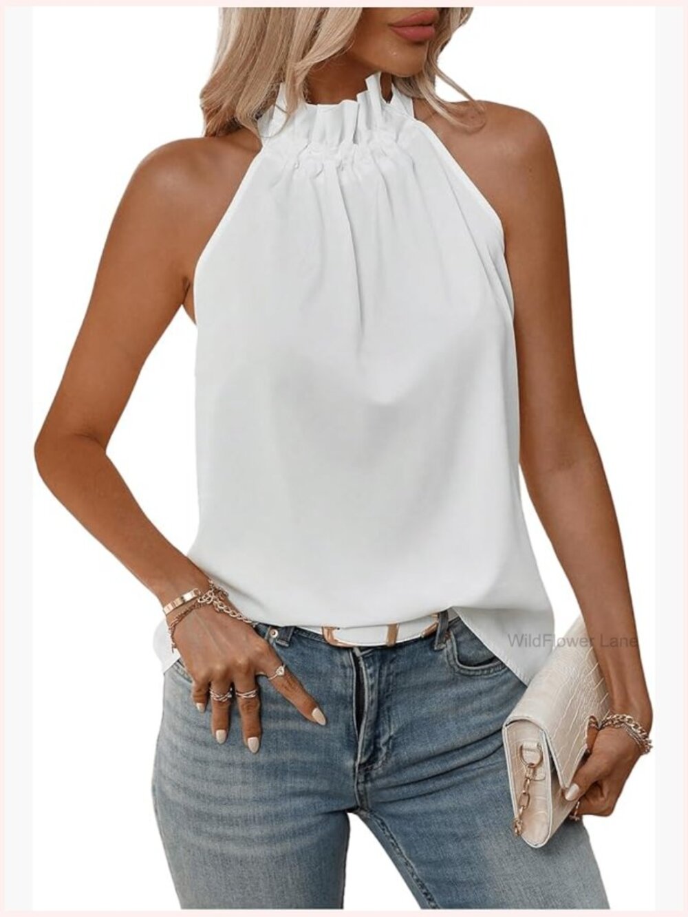 Summer Halter Tops Tie Back Frill Sleeveless Dressy Blouse